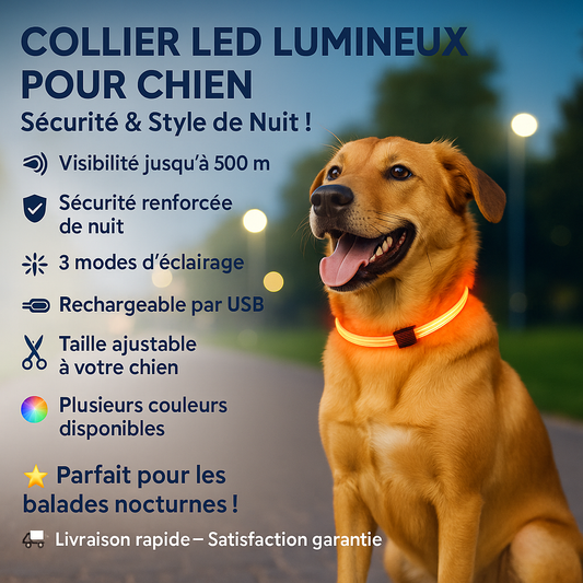 Collier de chien lumineux rechargeable et ajustable
